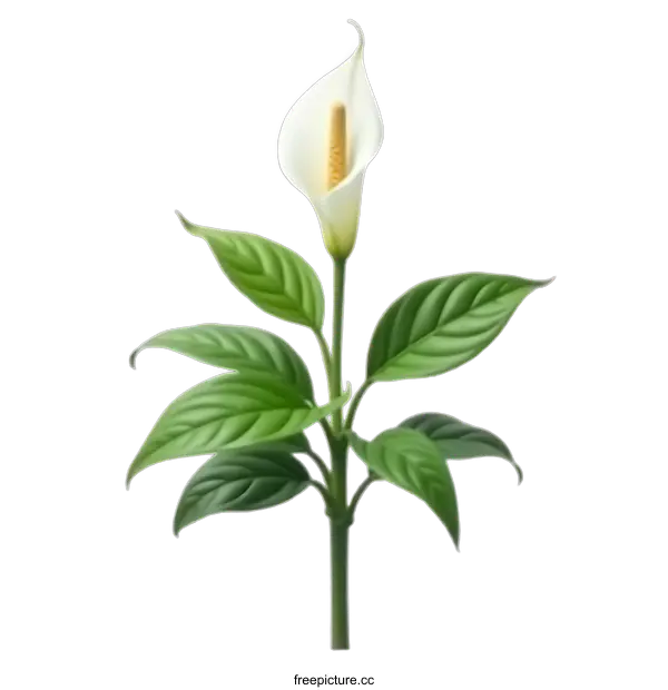 [Transparent Background PNG]White Calla Lily Flower with Green Leaves on transparent background