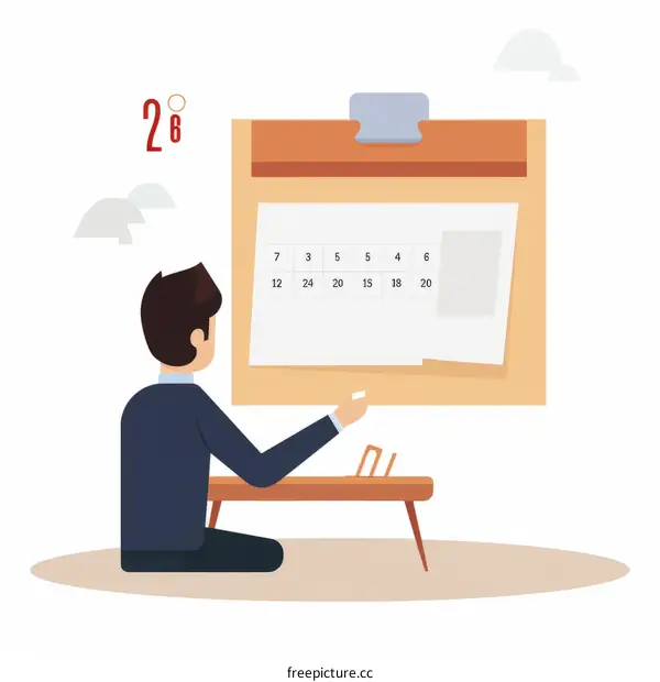 Businessman looking at a monthly calendar and planning important dates and deadlines