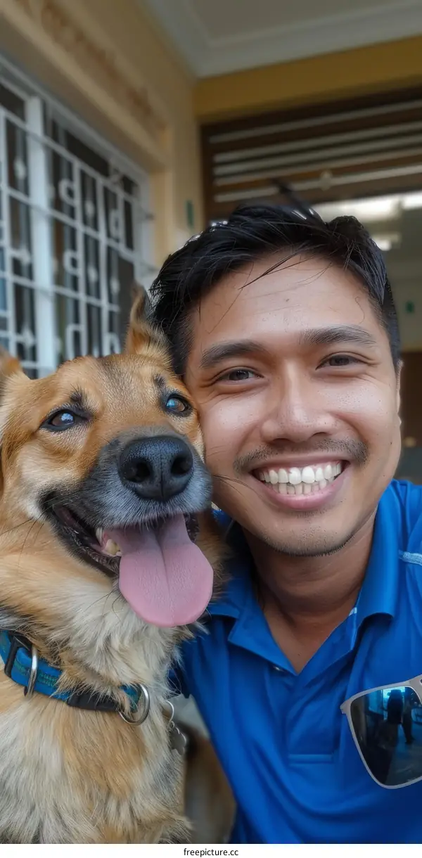 A smiling man with his dog