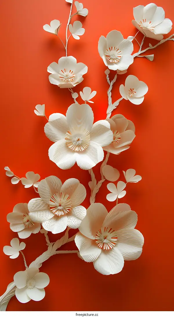 White Paper Flowers on Orange Background