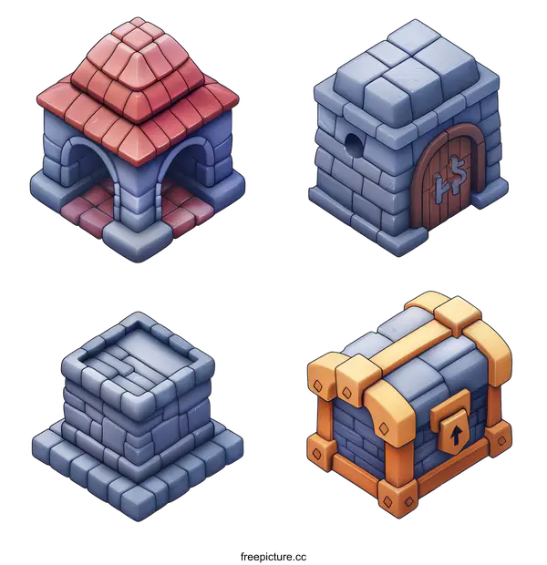 [Transparent Background PNG]Medieval Style Building Block Set for Game Design