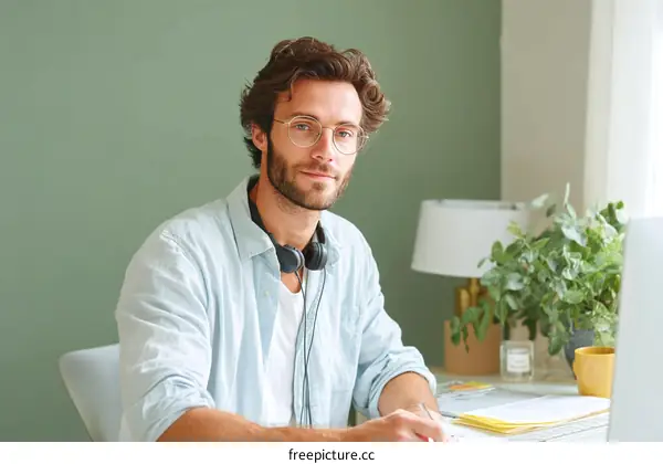 Casual Man Working from Home