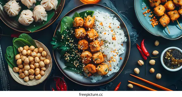 Fried Tofu with Sesame Seeds and Rice