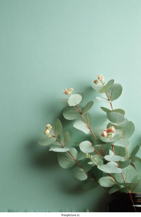 Delicate Eucalyptus Branches Against Mint Green Background