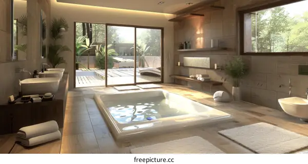 Modern Spa Bathroom Design with Outdoor View
