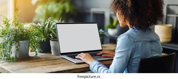 Woman Working on Laptop in Cozy Home Office