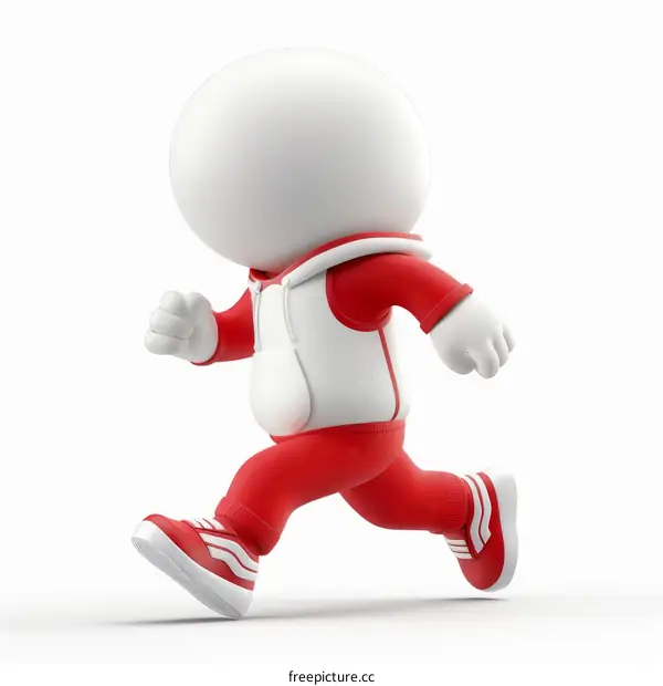 A 3D rendering of a faceless cartoon character running