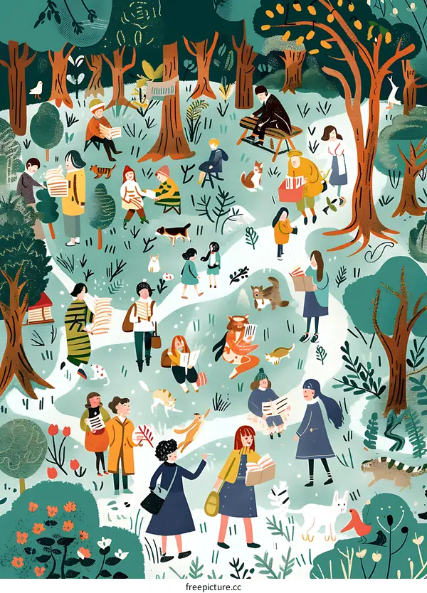 People Reading in the Park Illustration