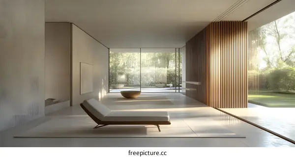 Minimalist Living Room Design with Large Windows and Outdoor View