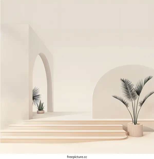 Minimalist Architectural Arch with Plants