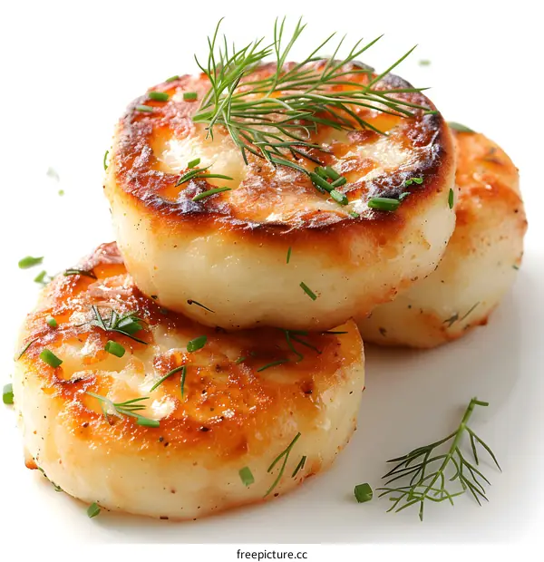 three fried potato pancakes with dill