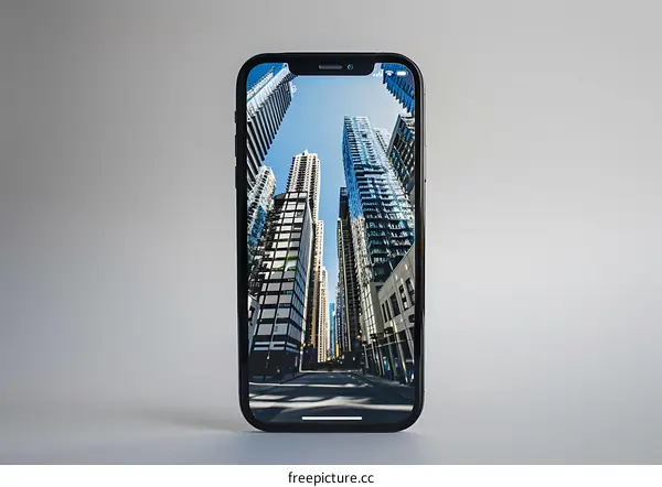 Black Smartphone Displaying Cityscape