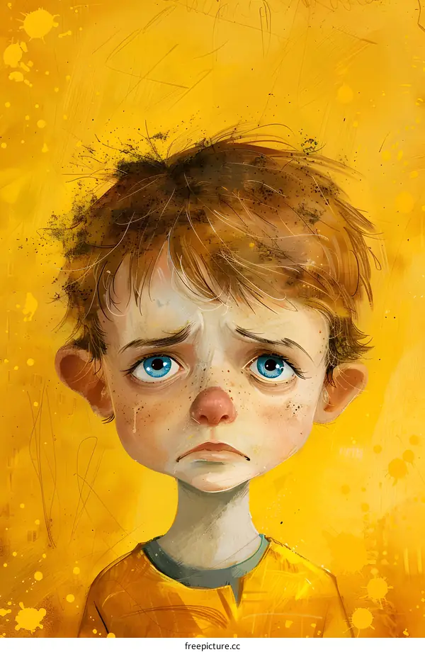 sad boy with messy hair and tears in his eyes