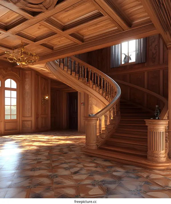 Wooden Staircase in a Luxurious Interior
