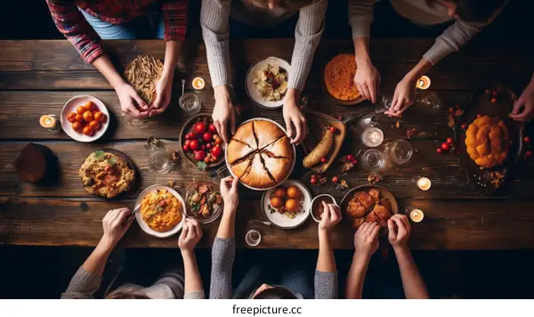 Friends and family gathered around a table enjoying a meal together