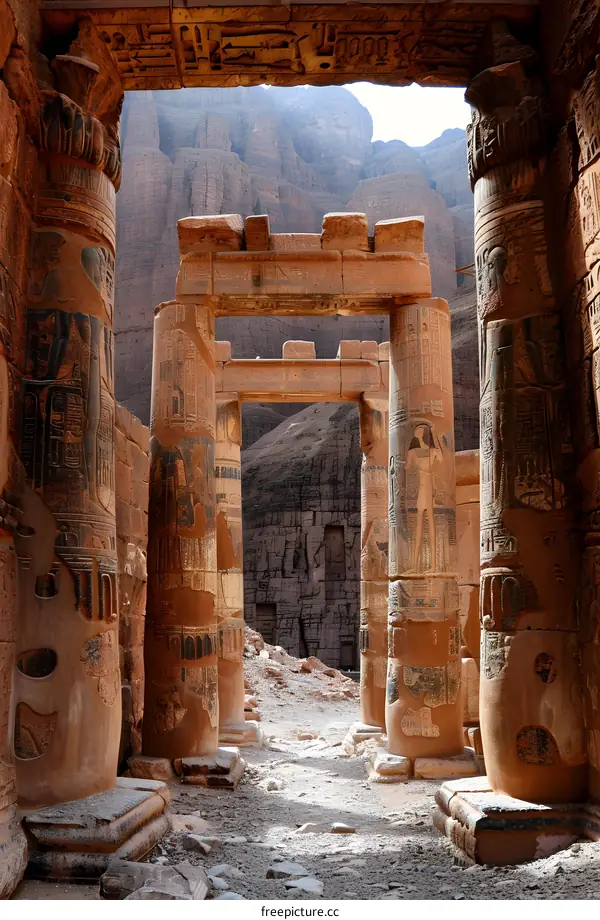 Ancient Egyptian Temple Columns and Hieroglyphics
