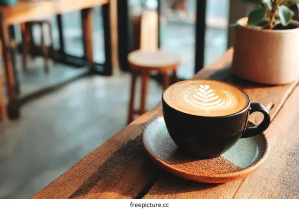 Aromatic Latte Art on Wooden Table