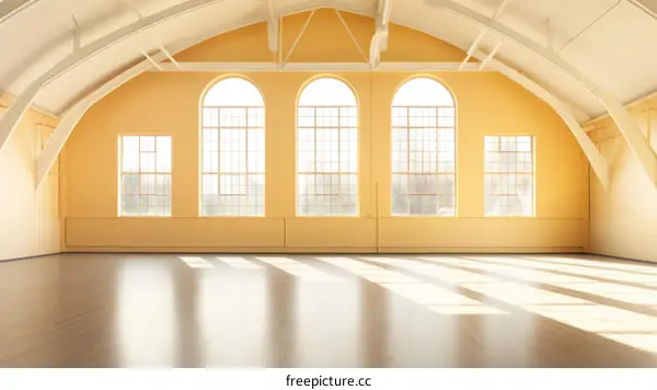 large empty room with arched windows