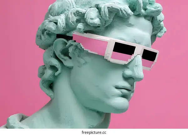 Pixelated Statue Head with Trendy Sunglasses