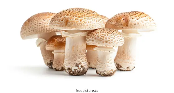 Group of fresh agaricus mushrooms isolated on white background