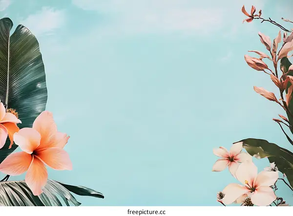Tropical Flower Background with Blue Sky