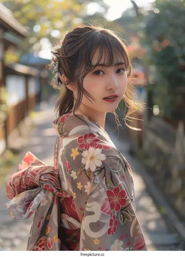 Asian Woman in Traditional Japanese Kimono