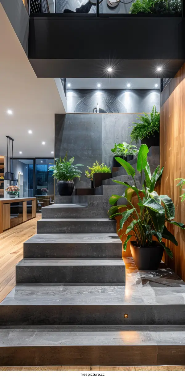 Staircase with potted plants
