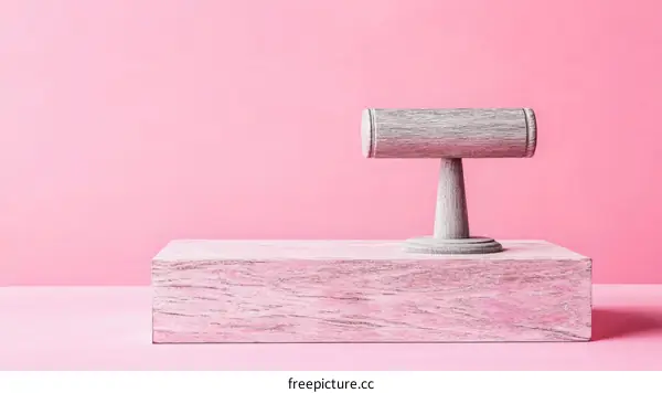 Wooden Jewelry Display Stand Against Pink Background