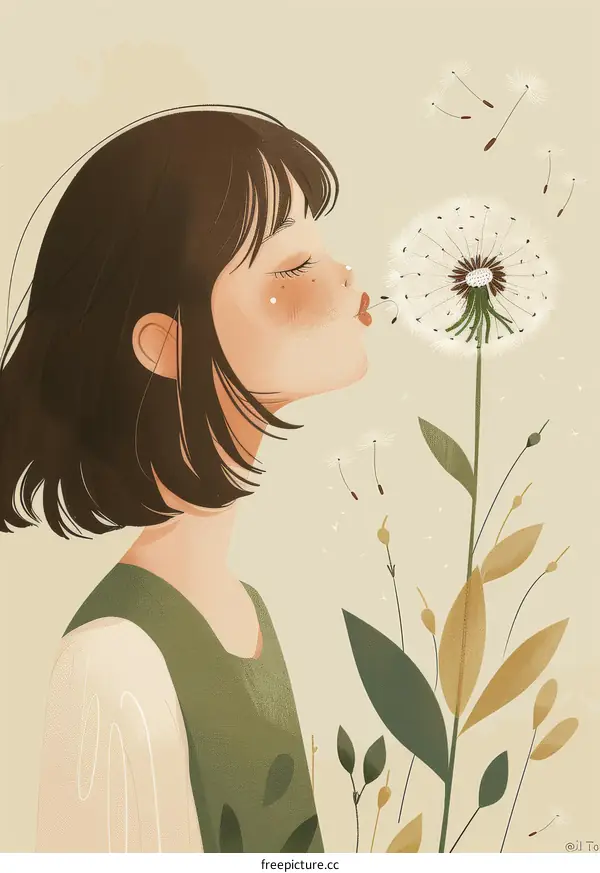 A girl blowing dandelion seeds