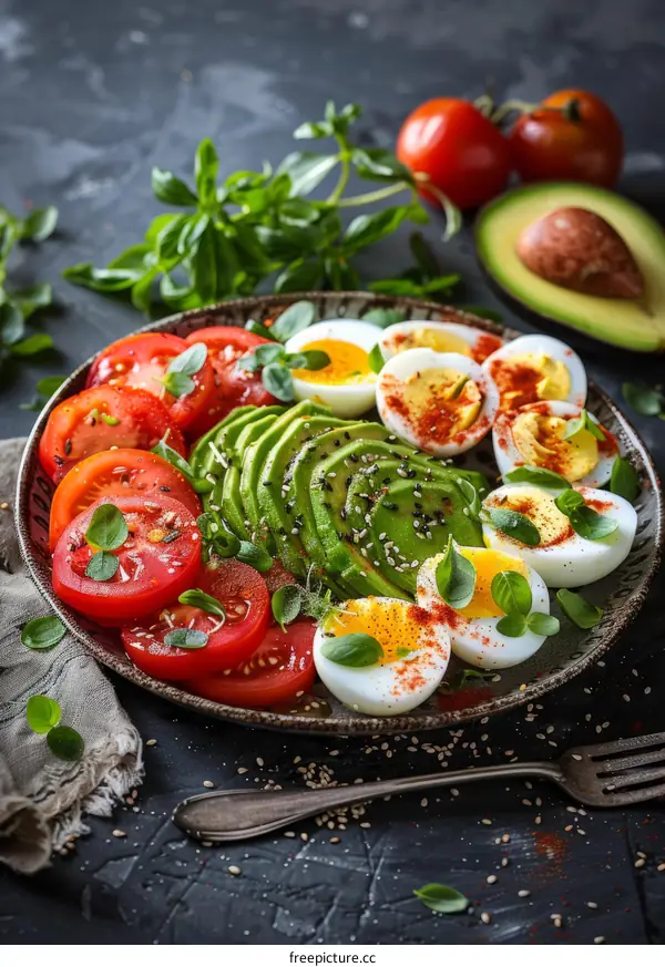 Healthy Avocado, Tomato & Boiled Egg Salad with Basil