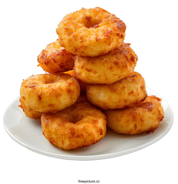 [Transparent Background PNG]A stack of cheese rings on a white plate