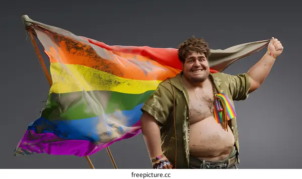 A man with a rainbow flag