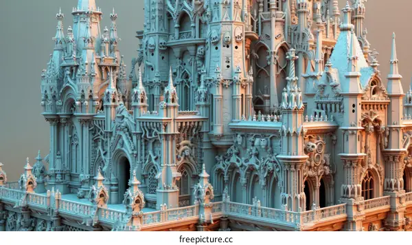 A 3D rendering of an extremely detailed gothic castle