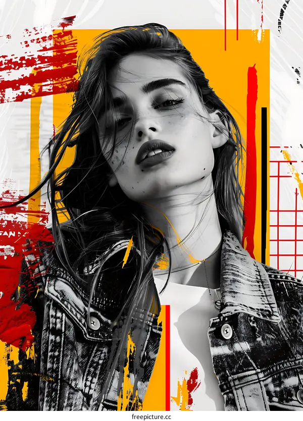 Abstract Portrait of Woman with Red and Yellow Colors