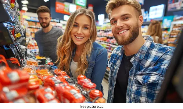 Couple Shopping in Grocery Store with Snacks