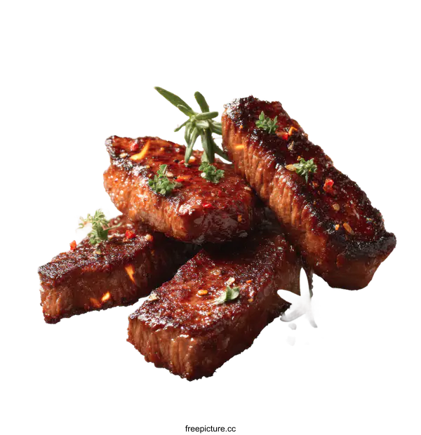 [Transparent Background PNG]Deliciously Grilled Beef Steaks with Herbs