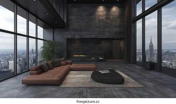 Modern Penthouse Living Room with City View