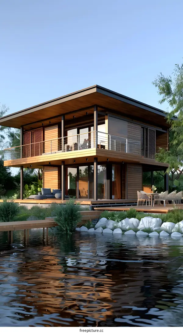Modern wooden house by the lake