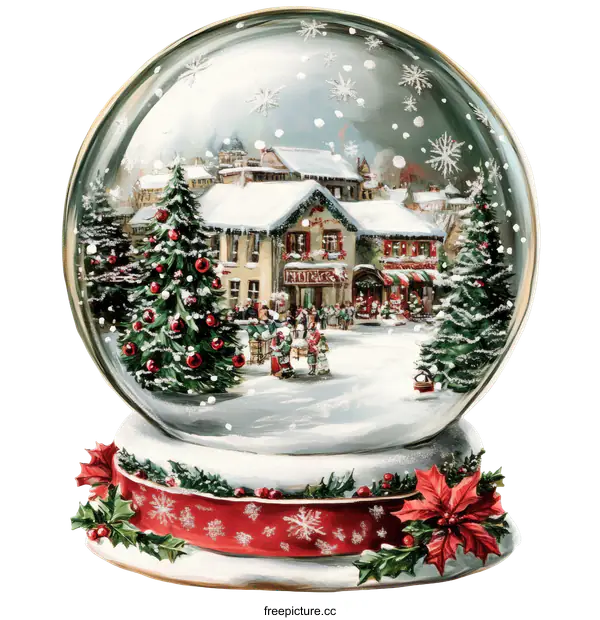[Transparent Background PNG]Winter Christmas Snow Globe Scene with People