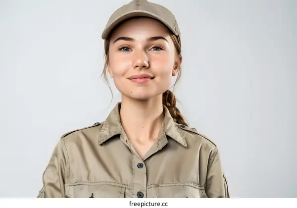 Portrait of a Young Woman with Freckles and a Cap