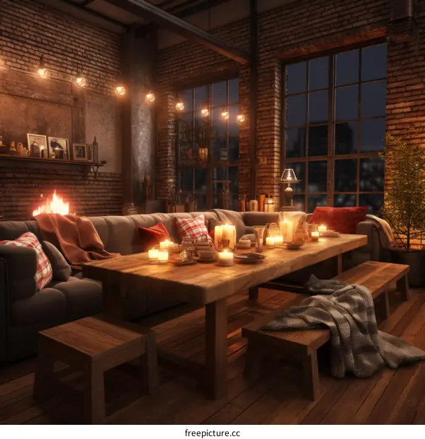 Modern Candlelit Dining Room with City View