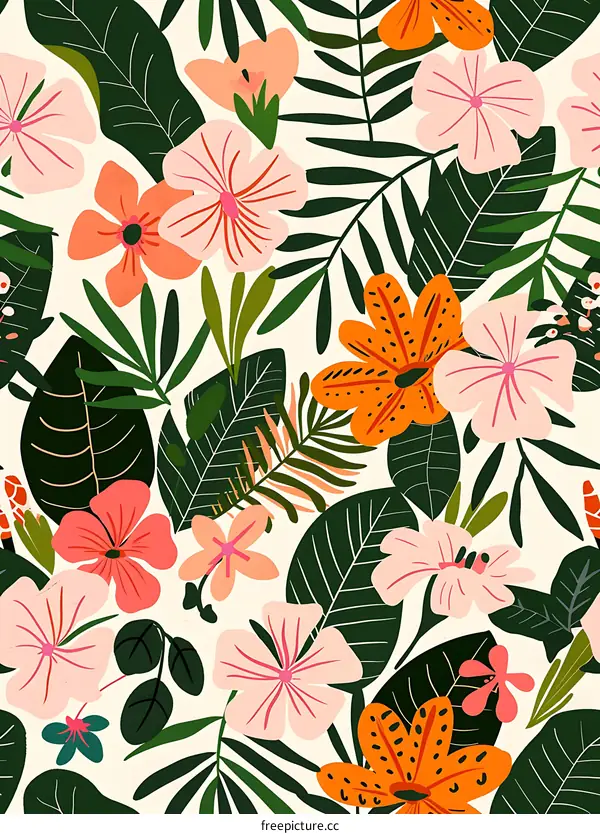 Tropical Floral Pattern Seamless Background Illustration
