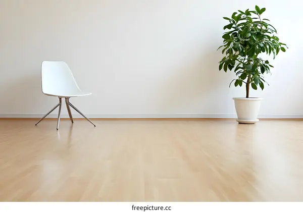White Chair and Plant in Empty Room