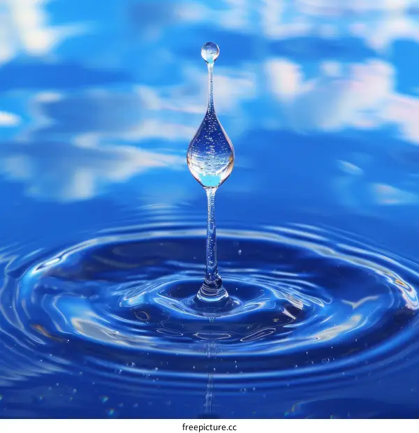 Water drop photography with a blue background