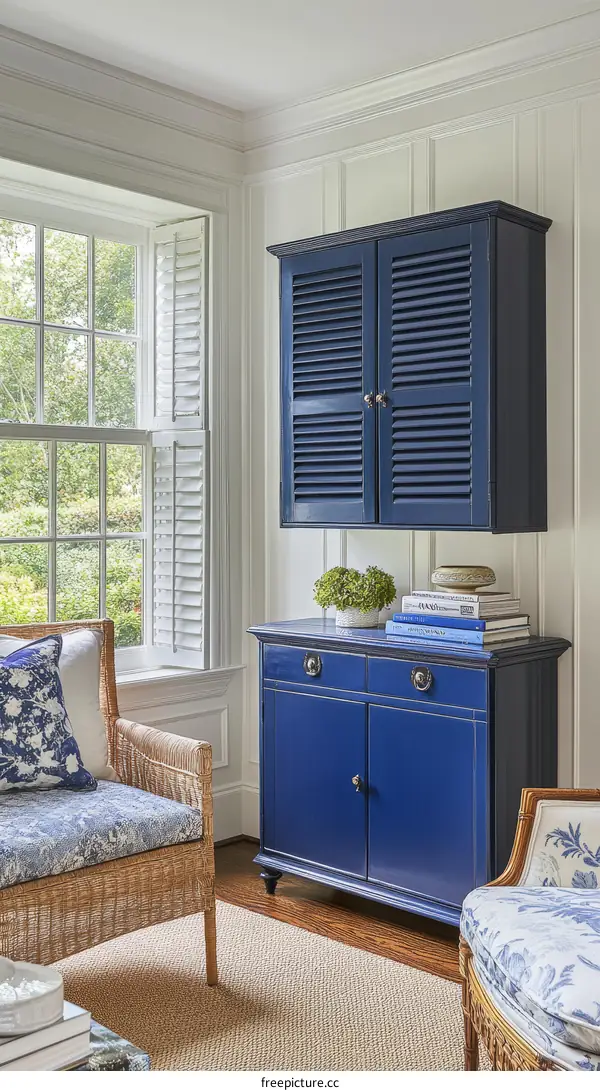 Coastal Living Room with Blue Furniture