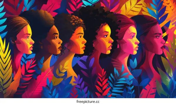 Diverse group of women of color with different skin tones and hair textures