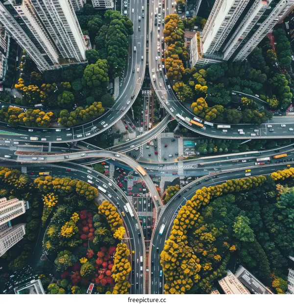 Aerial View of Shanghai's Urban Road Interchange