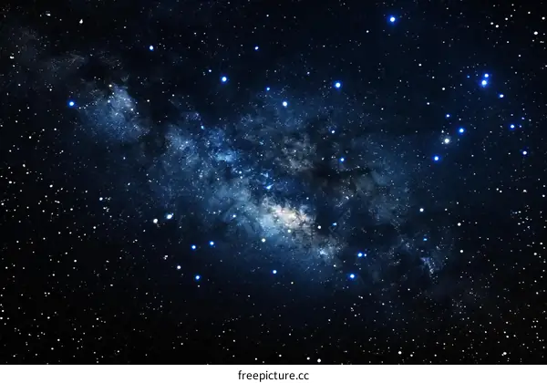 Glowing Blue Nebula in a Starry Night Sky