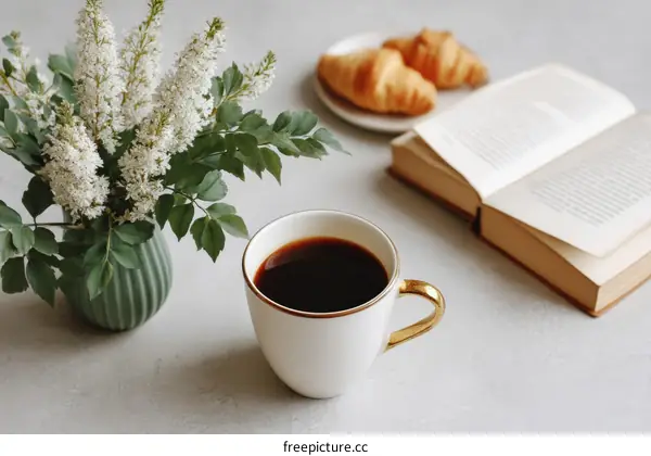 A Peaceful Morning Coffee and Book Scene