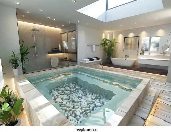 Luxury Modern Spa Bathroom with Indoor Hot Tub